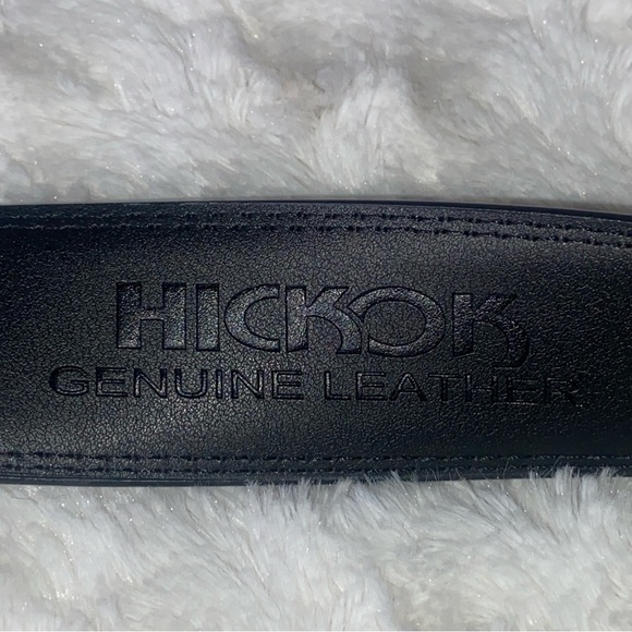 Hickok black leather belt and buckle Sz 36-42 gorgeous buckle EUC - Picture 4 of 11